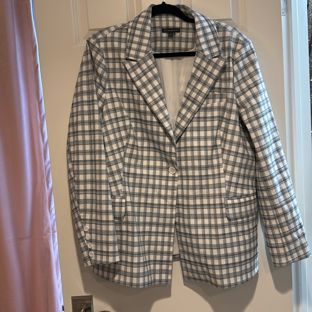 Adrianna Papell White and blue plaid Jacket
